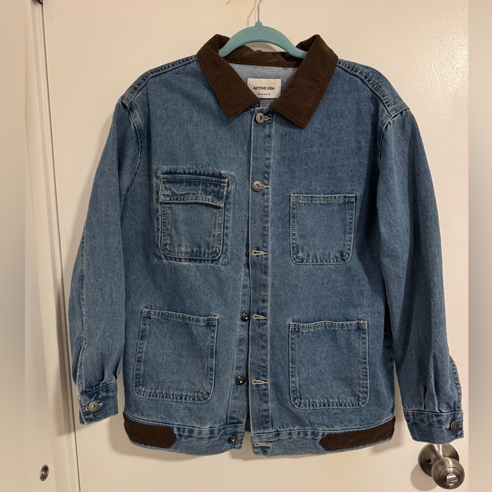 Denim Chore Jacket with Brown Cord Accents